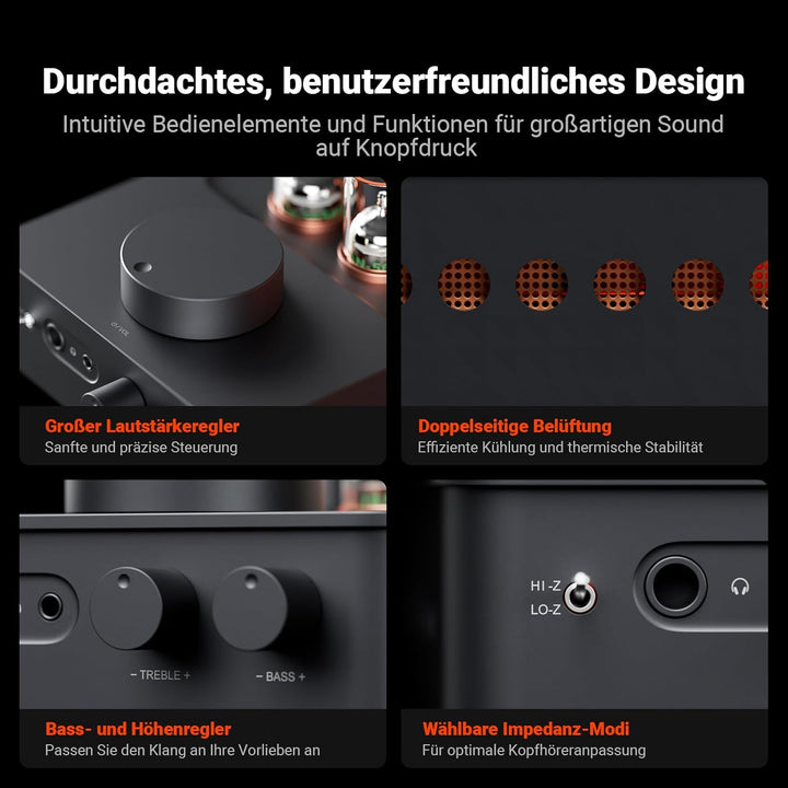 Fosi Audio GR70 Röhren Kopfhörer Verstärker, Authentische Röhren-Verstärkung Preamp mit Vakuum, Mini