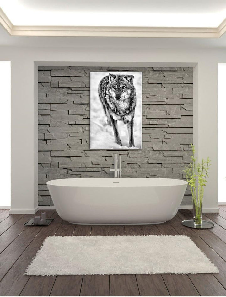 Pixxprint Wolf in Schneelandschaft als Leinwandbild/Grösse: 100x70 cm/Wandbild/Kunstdruck/fertig bes