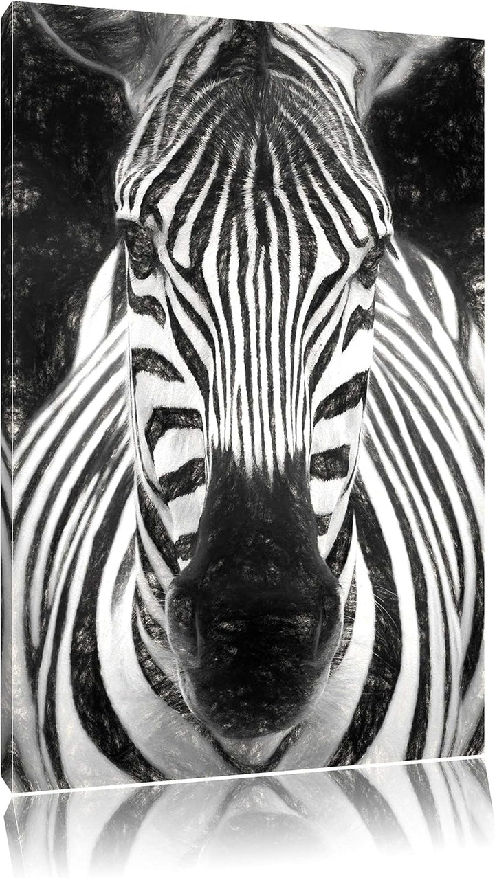 Dark Zebra Porträt Deluxe Format: 100x70 cm auf Leinwand, XXL riesige Bilder fertig gerahmt mit Keil