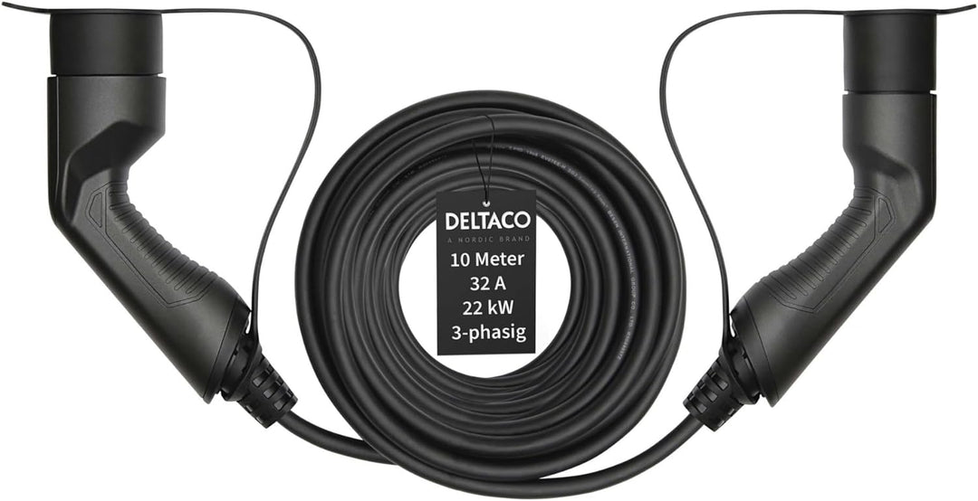 DELTACO Typ 2 EV-Ladekabel für E-Autos und Hybrid Fahrzeuge, Elektroauto Charger Mennekes Kabel, Kom