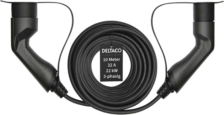 DELTACO Typ 2 EV-Ladekabel für E-Autos und Hybrid Fahrzeuge, Elektroauto Charger Mennekes Kabel, Kom