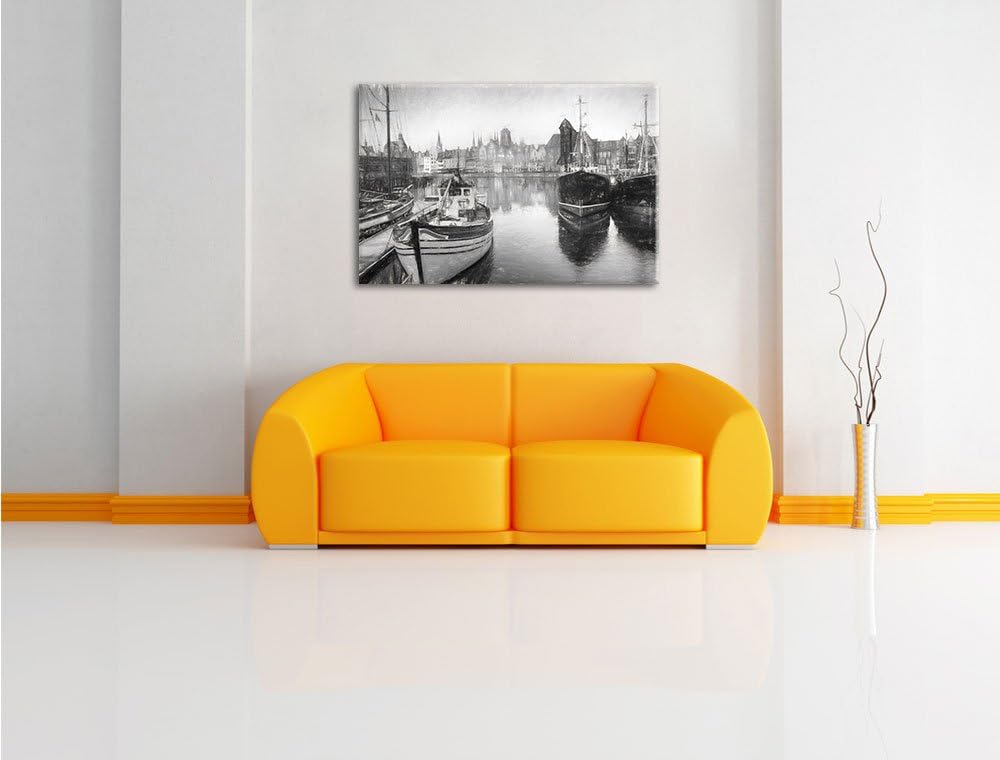 Hafenstadt Kohle Effekt, Format: 100x70 auf Leinwand, XXL riesige Bilder fertig gerahmt mit Keilrahm