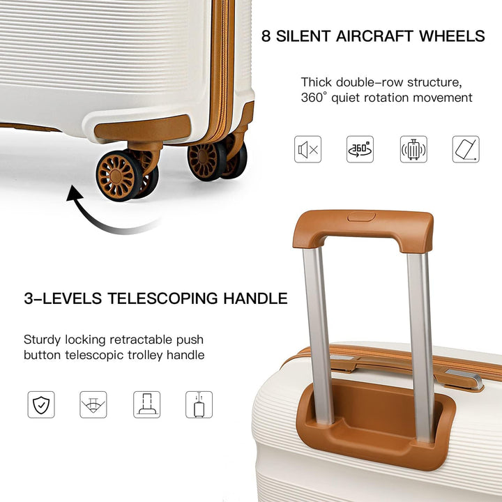 KONO Koffer Trolleys Reisekoffer mit TSA Schloss M (55cm Handgepäck) Creme Weiss, M (55cm Handgepäck