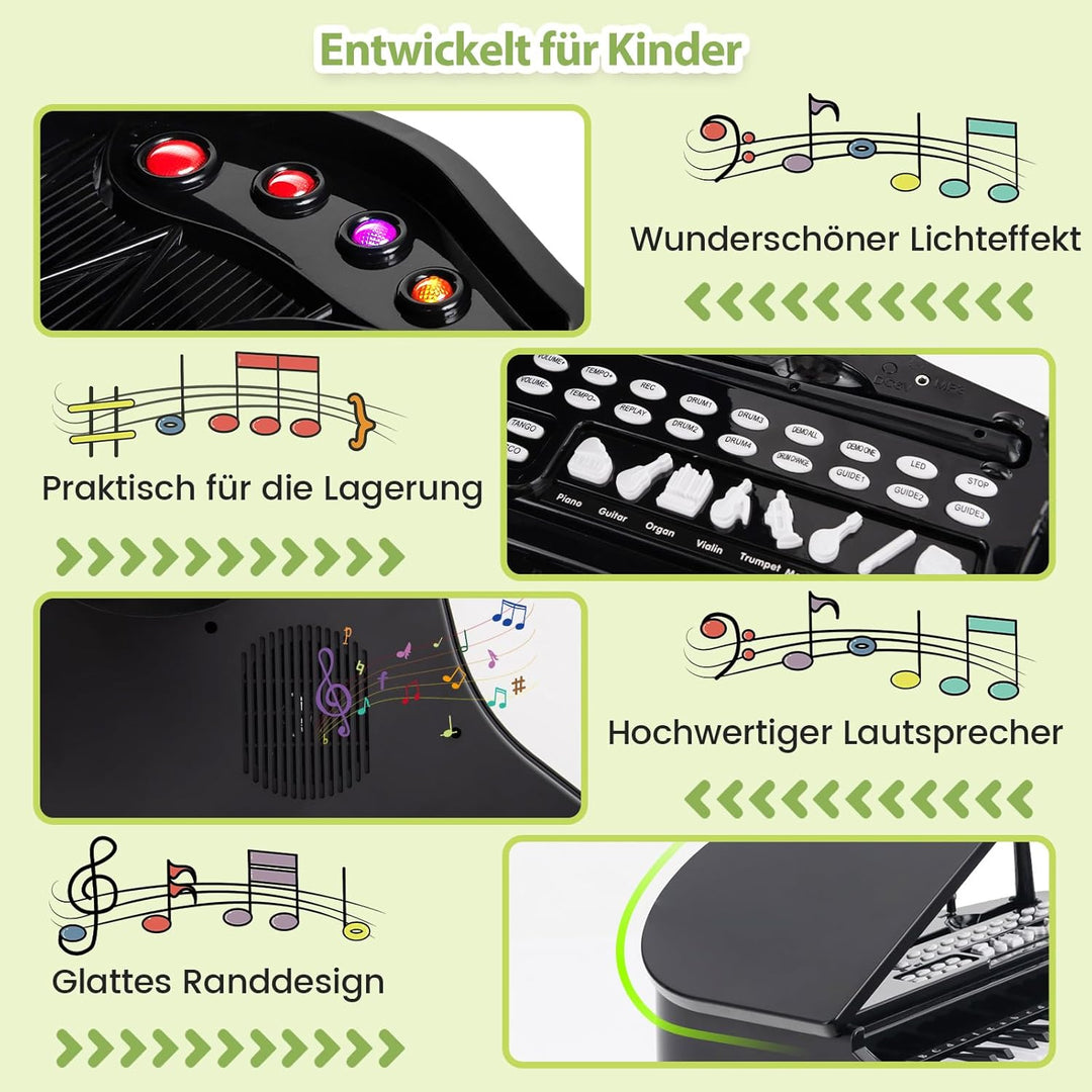 COSTWAY Kinder Keyboard mit 37 Tasten & Hocker, elektronische Klaviertastatur tragbar mit Mikrofon,
