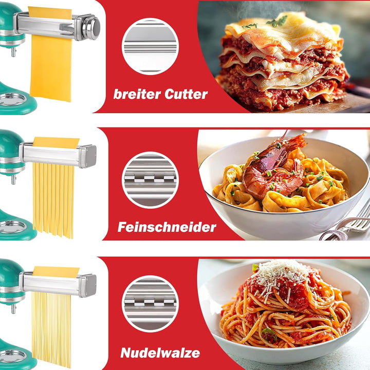 Nudelaufsatz für Kenwood Standmixer, inklusive Nudelblattwalze Spaghettischneider und Fettuccinischn