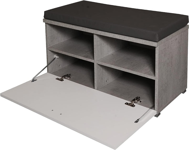 Dmora Modernes Schuhregal mit 1 Klapptür und 4 Fächern, platzsparender Eingangsschuhregal, Bank mit