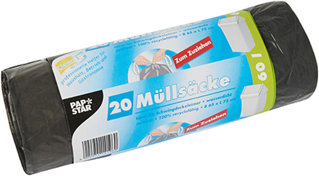 Papstar 14196 Mllscke zum Zuziehen, LDPE 60 L, 75 x 65 cm, 12-er Pack, grau