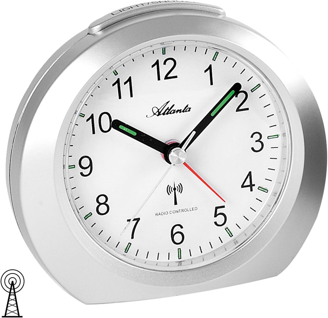 Funkwecker ohne Ticken mit Licht Snooze Leuchtzeiger Analog - 1856 (Silber), Silber