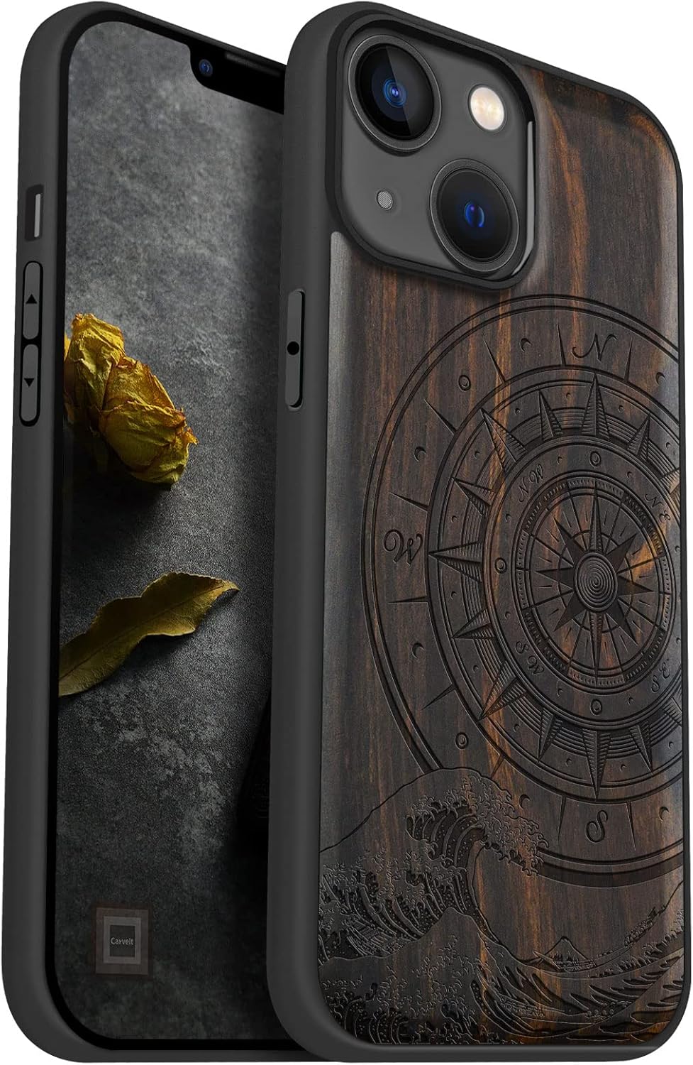 Carveit Handyhülle für iPhone 14 Holz Cover kompatibel mit MagSafe Massivholz für Apple 14 Stossfest