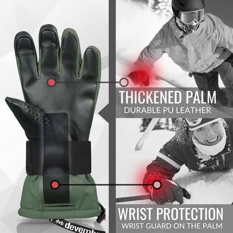 devembr Skihandschuhe mit Handgelenkschützern, Warme Snowboardhandschuhe für Herren und Damen (XS/S/