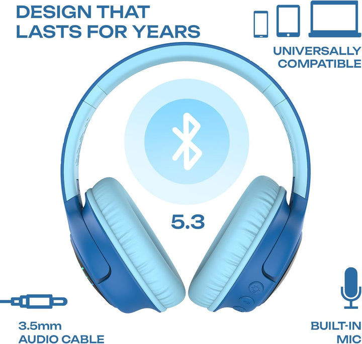 PowerLocus Bobo Bluetooth Kopfhörer Kinder, Kinderkopfhörer Over Ear mit 74/85/94dB Lautstärkebegren