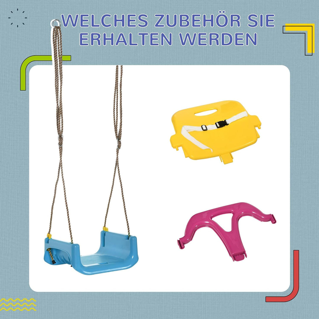 Outsunny Babyschaukel Outdoor 3-in-1, Kinderschaukel mit verstellbarem Seil, 120-180 cm höhenverstel
