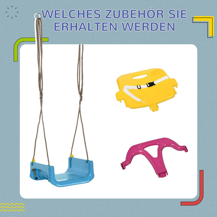 Outsunny Babyschaukel Outdoor 3-in-1, Kinderschaukel mit verstellbarem Seil, 120-180 cm höhenverstel