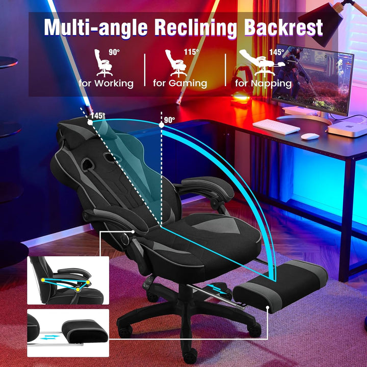 WOLTU Gaming Stuhl Stoff Atmungsaktiv Bürostuhl Gaming Chair Ergonomisch mit Lendenkissen, Gamer Stu