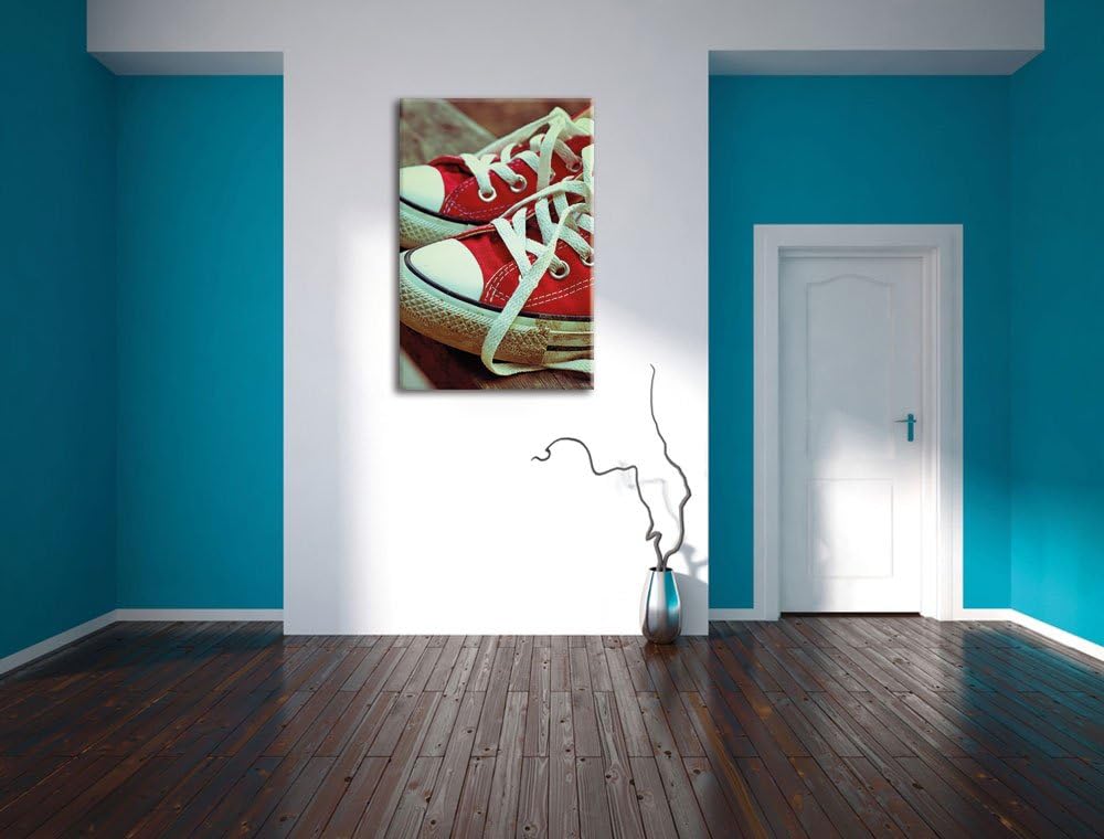 rote Converse Chucks, Format: 100x70 auf Leinwand, XXL riesige Bilder fertig gerahmt mit Keilrahmen,