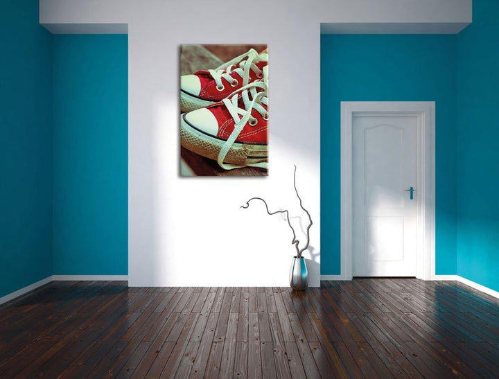 rote Converse Chucks, Format: 100x70 auf Leinwand, XXL riesige Bilder fertig gerahmt mit Keilrahmen,