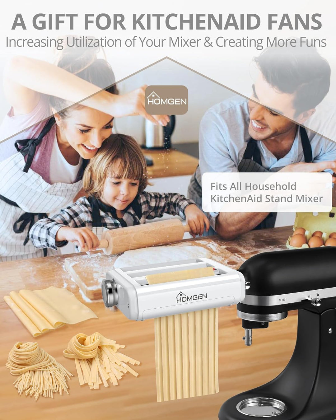 HOMGEN Kitchen Aid Nudelaufsatz Set 3-IN-1 Kitchenaid Nudelmaschine Pasta Spaghetti