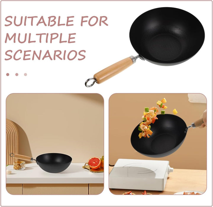 HOLIDYOYO Gusseisen-Wok Wok-Pfanne Aus Karbonstahl Wok-Pfanne Chinesischer Wok 24 Cm Tiefe Bratpfann