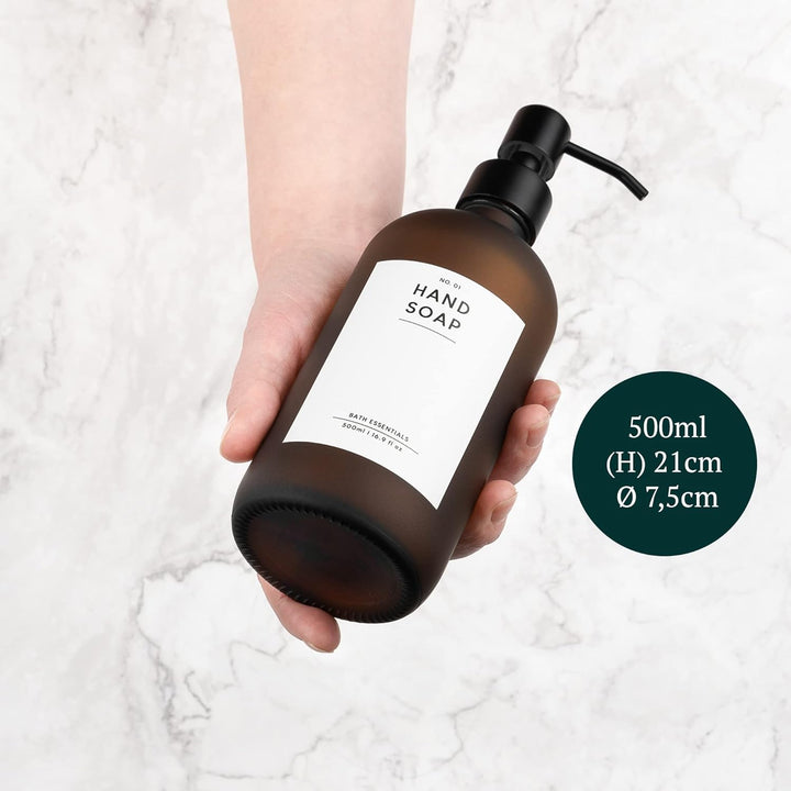 MONOKO 2er Set Seifenspender Braun Matt aus Glas mit Tablett | 500ml Spülmittelspender Küche | Flasc