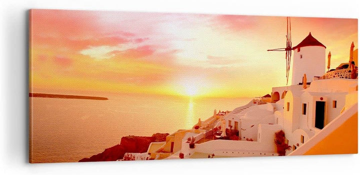 Panorama Bilder auf Leinwand 100x40cm Leinwandbild Santorini Griechenland Urlaub Gross Wanddeko Bild