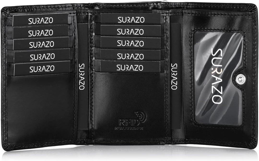 SURAZO® Leder Geldbörse Damen Klein viele fächer - Portemonnaie Damen Geldbeutel mit 12 Kartenfächer