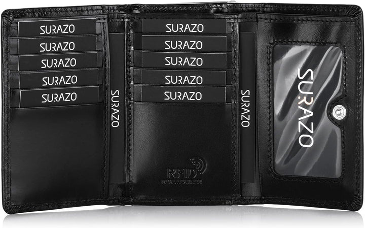 SURAZO® Leder Geldbörse Damen Klein viele fächer - Portemonnaie Damen Geldbeutel mit 12 Kartenfächer