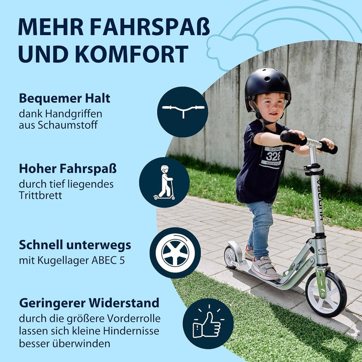 HUDORA Little BigWheel Scooter - Sicherer Aluminium-Roller für Kinder ab 3 Jahren - Höhenverstellbar