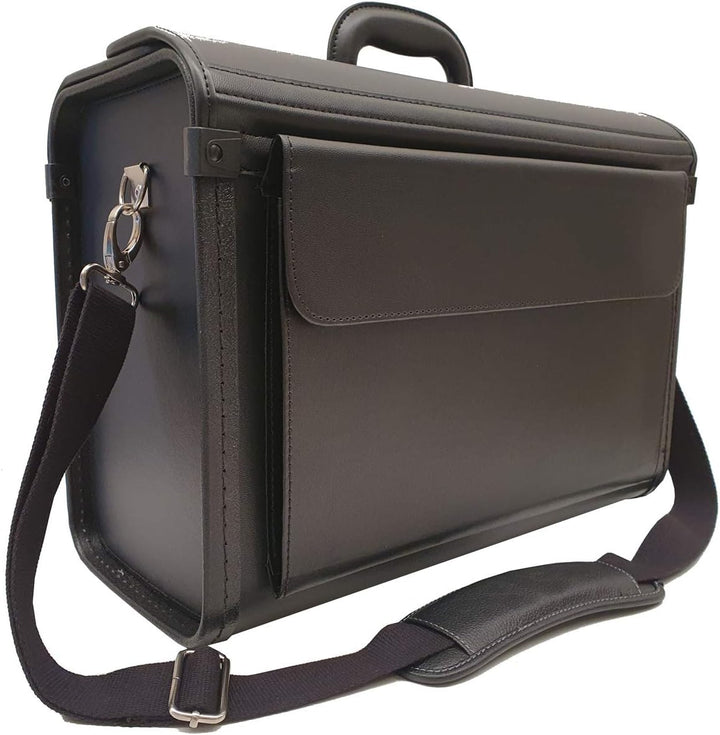 Bowatex Pilotenkoffer Aktenkoffer Laptop Koffer mit Schulterriemen Schwarz 46 cm