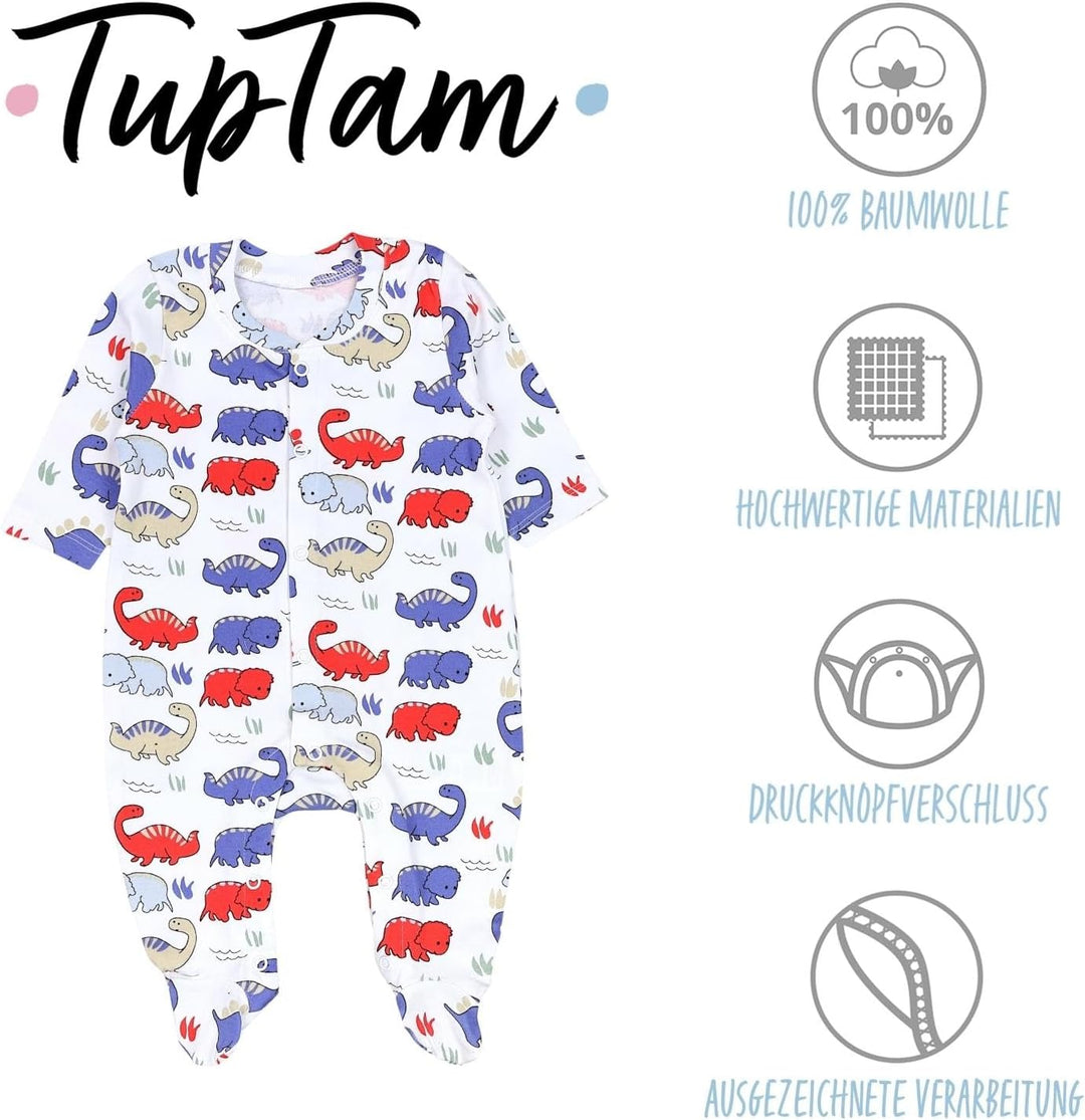 TupTam Baby Jungen Schlafstrampler mit Fuss 3-er Pack 50 Blau Grau Streifen Dino, 50 Blau Grau Strei