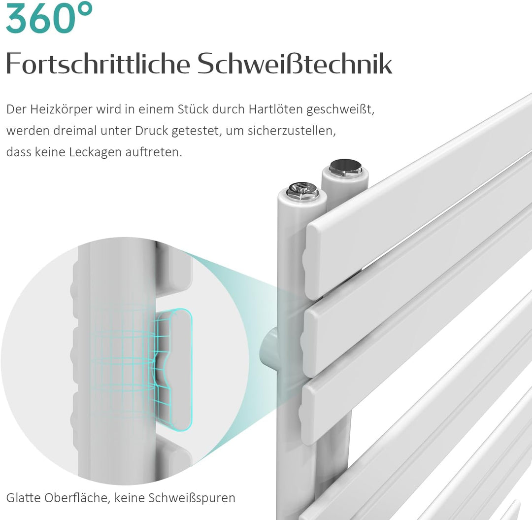 EMKE Badheizkörper Seitenanschluss 1041x500 mm Weiss, Flach Handtuchwärmer Handtuchtrockner Handtuch