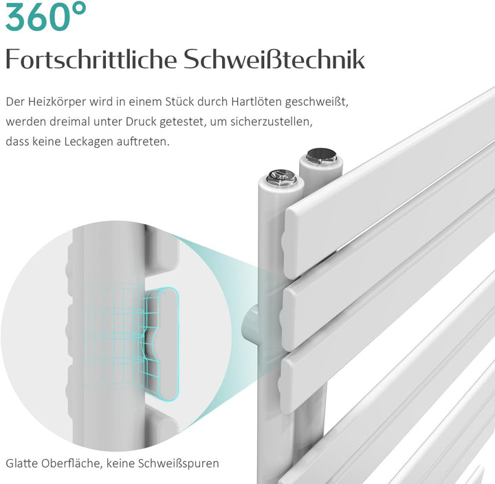EMKE Badheizkörper Seitenanschluss 1041x500 mm Weiss, Flach Handtuchwärmer Handtuchtrockner Handtuch