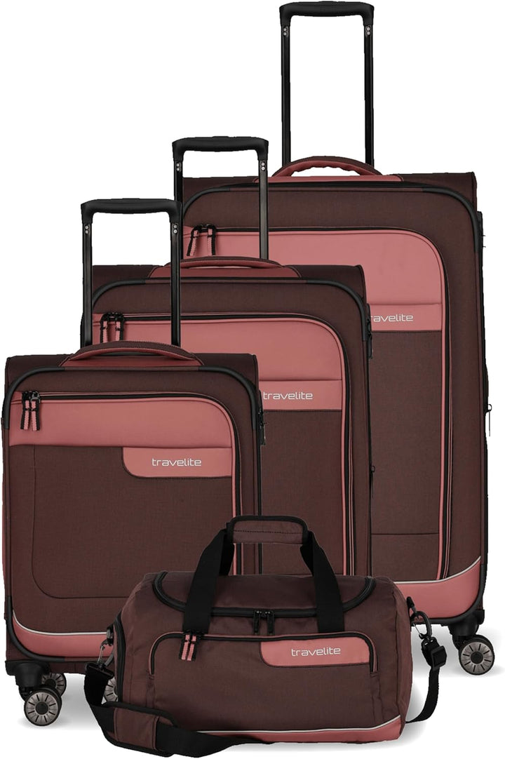 Travelite Kofferset 4 teilig Weichschale 4 Rollen, Grössen S-M-L + Reisetasche,nachhaltig, VIIA Reis