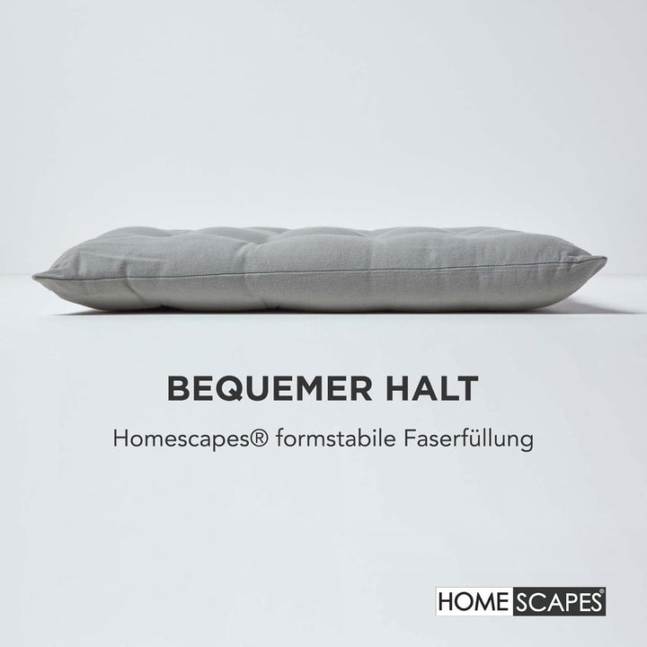 Homescapes 6er Set Stuhlkissen 40 x 40 cm, grau, Sitzkissen mit Bändern und Knopfverschluss, einfarb