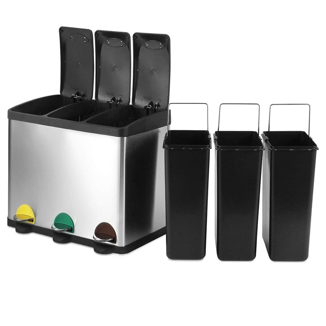 Jago® Mülleimer – 16/24/45/60 Liter - 2 oder 3 fächer, Edelstahl, mit Inneneimer, Handgriff, Deckel,