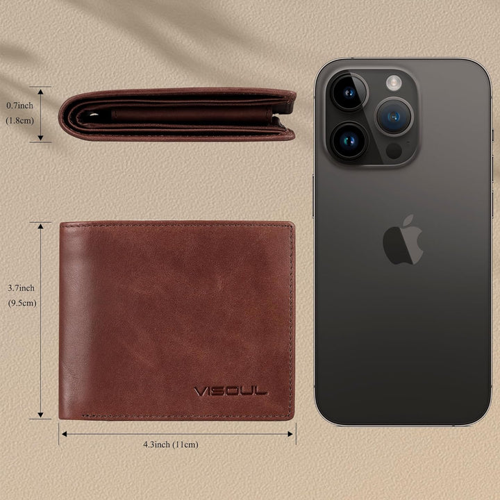 VISOUL Leder Geldbörse Herren mit ID-Fenster/Münzfach & RFID Schutz I Echtleder Geldbeutel für Männe