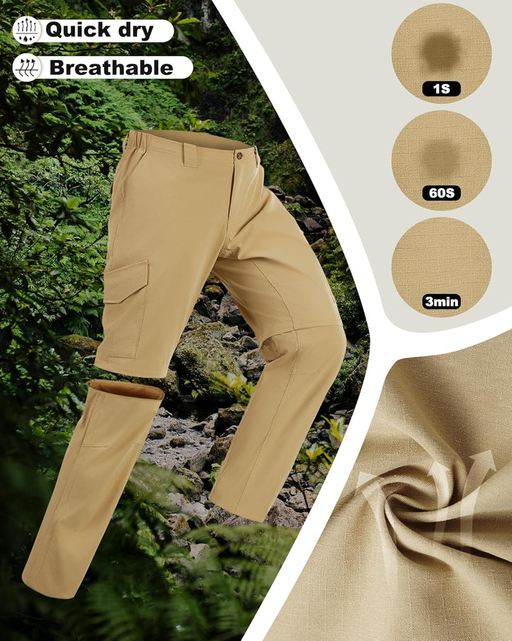 33,000ft Wanderhose Herren Zip Off Trekkinghose, Atmungsaktiv Abnehmbar Stretch Outdoorhose mit 6 Ta