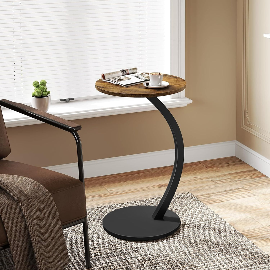WOLTU Beistelltisch C Form, Couchtisch rund, Sofatisch Kaffeetisch, Kleiner Tisch für Couch Sofa Bet