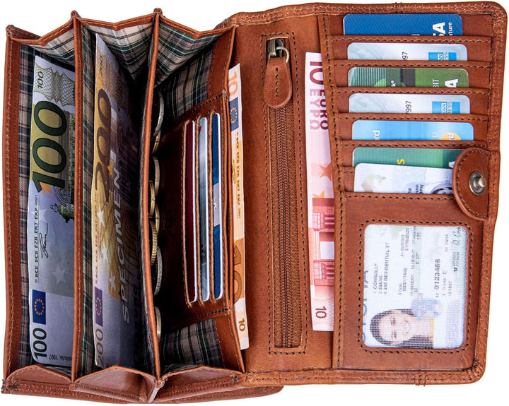 Benthill Geldbörse Damen Gross Echt Leder - RFID Portemonnaie Gross aus echtem Rindsleder - XXL Geld