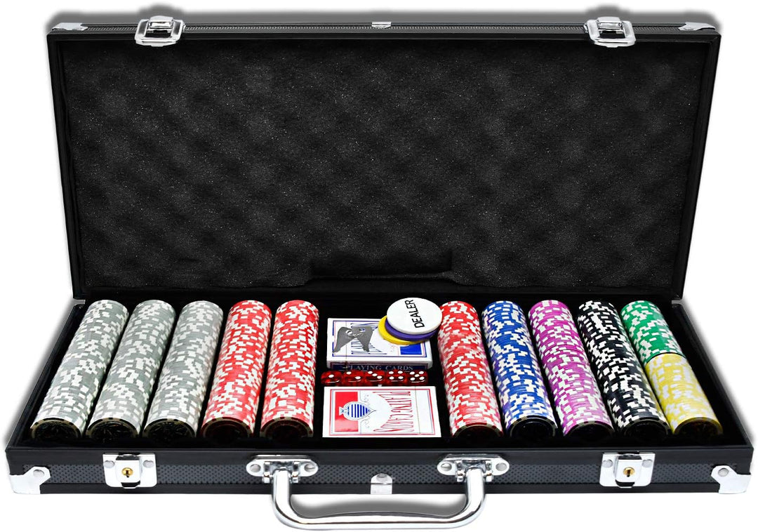 UISEBRT Pokerkoffer Set 500 Chips - Pokerset Laser inkl. 2X Pokerdecks, 5X Würfel, 3X Dealer Button