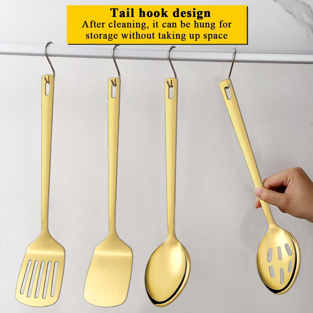 HOMQUEN Gold Küchenutensilien Set 4pcs, Titan Gold Beschichtung Edelstahl Kochutensilien Set, Küchen