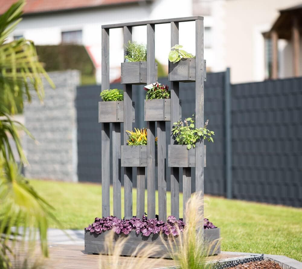 WESTMANN Pflanzenwand aus Holz | 90x45x170 cm Grau | Pflanzenwand für Garten & Terrasse | Pflanzende