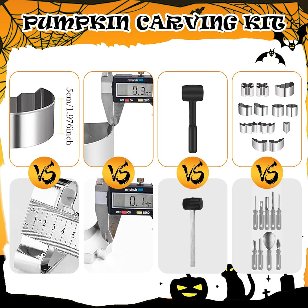 POFIBO 16 Stück Halloween Kürbis Schnitzset - Schnitzwerkzeug Kürbis, Kürbis Schnitzset mit Vorlagen