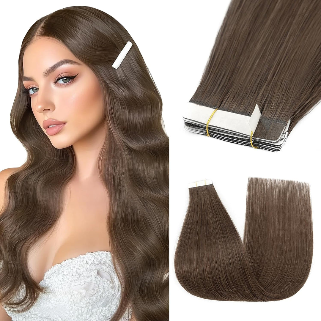 Silk-co Tape Extensions Echthaar 10stk, Remy Tape in Extensions Haarverlängerung, Skin Weft Echthaar
