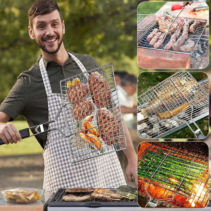 Grillkorb Fischbräter, Fisch-Grillkorb, Edelstahl Barbecue Grillschale, Faltbar, Tragbar, Rostfreie