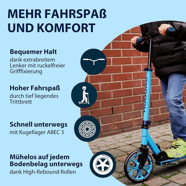 HUDORA Scooter Up 200 - Geräuscharmer Aluminium-Roller für bis zu 100kg - Höhenverstellbarer & zusam