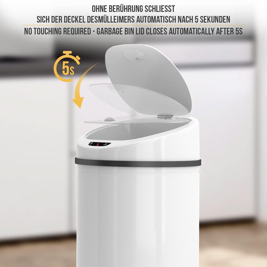 Jago® Mülleimer mit Sensor - 30/40/50/60L, Edelstahl/verzinkter Stahl, Rund, mit Klemmring, für Küch