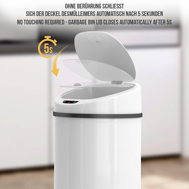 Jago® Mülleimer mit Sensor - 30/40/50/60L, Edelstahl/verzinkter Stahl, Rund, mit Klemmring, für Küch