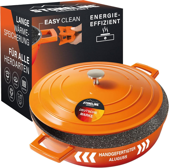 STONELINE Bräter Induktion 28 cm, 4,2 L, Bräter mit Deckel, Aluguss beschichteter Topf mit echten St