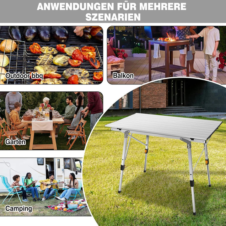 Yiyai Campingtisch Faltbar Höhenverstellbar 45cm/68cm, 90 x 53cm(B x T), Klapptisch Camping Tisch mi