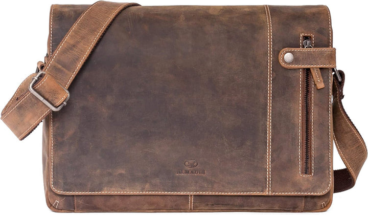 ALMADIH Leder Umhängetasche Dylan Premium Rindsleder BV - Ledertasche Laptop Fach 15 Zoll Aktentasch
